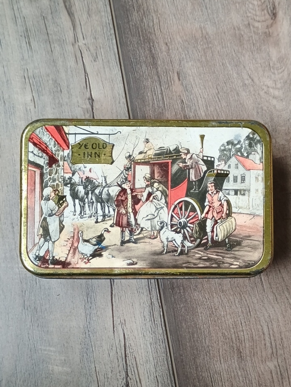 Vintage Metal Decorative Tin in Red, Gold and Cream